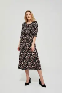Marisse Floral Print Dress L-Su-3425 Black