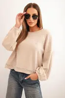 Kesi Włoski Dámská mikina s ozdobným lemem na dolní části béžová