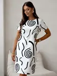 Resti Women's knee-length dress with short sleeves and pockets in geometric patterns