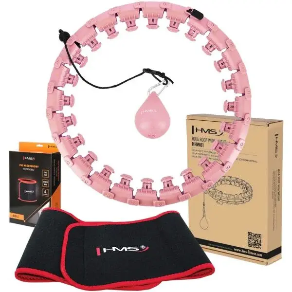 HMS SET HHW01 + BR163 Set masážnej obruče so závažím a zoštíhľujúcim pásom, ružová, veľkosť