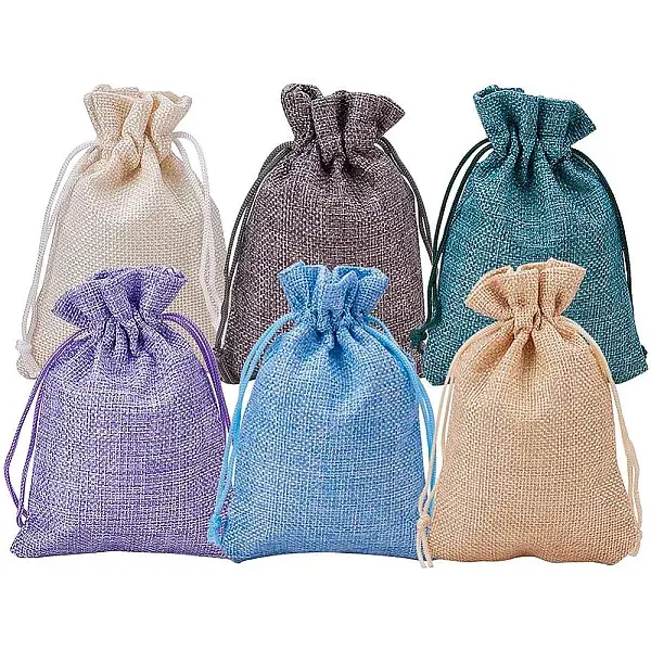 30Pack 6 Color Burlap Bags with Drawstring Gift Bags Jewelry Pouch for Wedding Party and DIY Craft