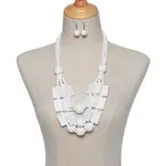 Wood Rectangle & Round Beaded Multilayer Necklaces & Dangle Earrings Sets