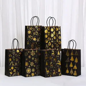 Christmas Theme Printed Paper Tote Bags with Handles