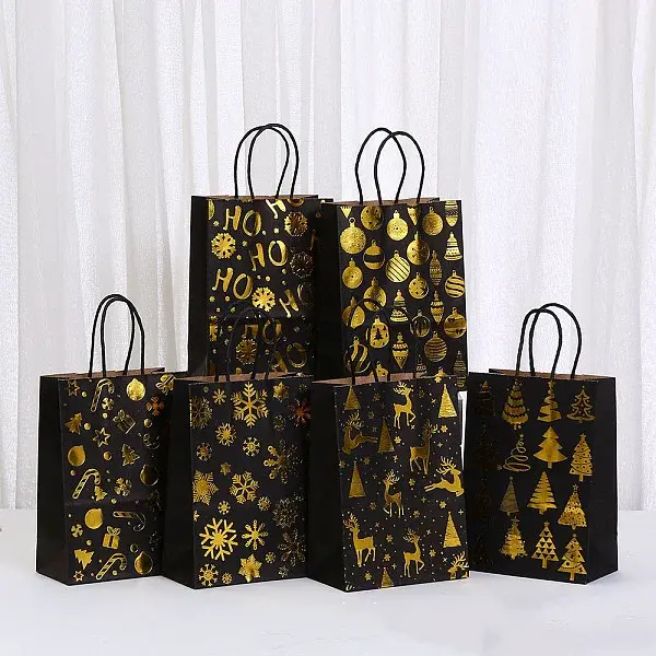 Christmas Theme Printed Paper Tote Bags with Handles