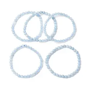 Natural Aquamarine Round Bead Stretch Bracelets for Men Women