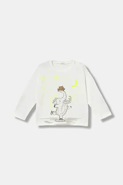 Dětské bavlněné tričko s dlouhým rukávem United Colors of Benetton bílá barva, s potiskem, 3ATNA106R