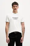 Bavlněné tričko Tommy Jeans pánské, béžová barva, s potiskem, DM0DM22322