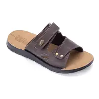 Pánské pantofle z eko kůže na suchý zip hnědé