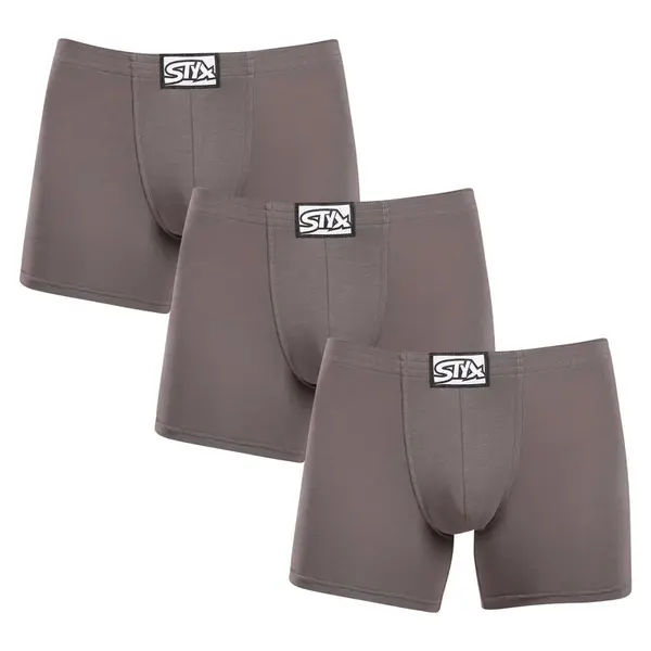 Styx 3PACK pánské boxerky long klasická guma tmavě šedé (3F1063) M