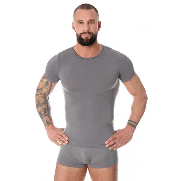 Pánské tričko Brubeck Wool Comfort s krátkým rukávem Dark Grey XXL
