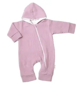 Baby Nellys Mušelinový overálek s kapucí, dvouvrstvý, Hand Made, pudrový/růžový, vel. 62 vel.  62