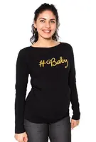 bemaamaa Těhotenské triko dlouhý rukáv Baby - černé - S