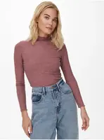 Starorůžové dámské žebrované tričko ONLY Emma - Dámské