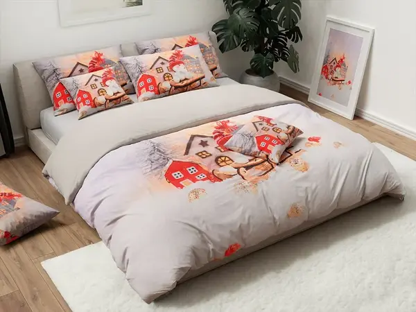 3D Bavlnené obliečky SNOWMAN ON A SLEIGH sivé, 100% bavlna Rozmer obliečky: 70 x 90 cm | 140 x 200 cm