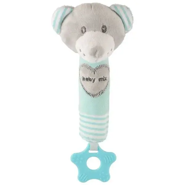 BABY MIX MEDVEĎ Plyšová hračka s hrkálkou, sivá, veľkosť