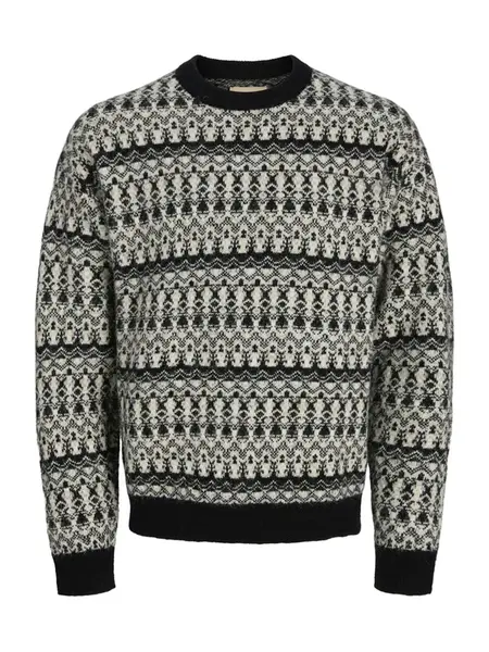 Jack & Jones Premium Sveter 'JPRBLUMAX FAIRISLE'  sivá / čierna