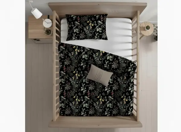 Povlečení do postýlky z Renforcé bavlny FLORWELLA černé Rozměr povlečení: 45 x 65 cm | 90 x 140 cm