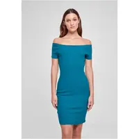 Women's Off Shoulder Rib Dress Green-Blue