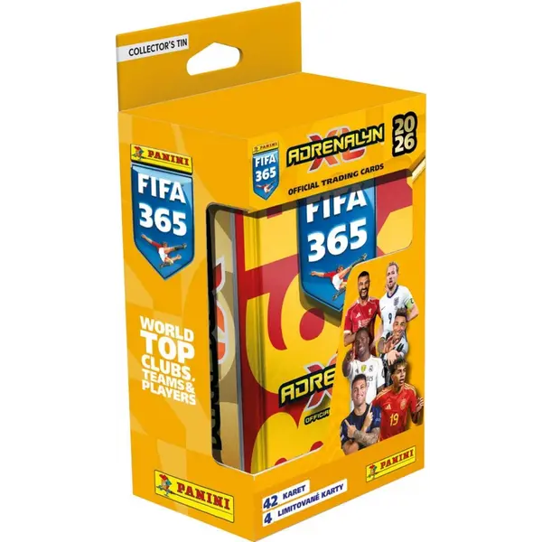 Panini FIFA 365 2025-2026 Adrenalyn plechová krabička hranatá