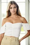 Z9008 DEWBERRY WOMEN'S CROPPED BLOUSE-WHITE
