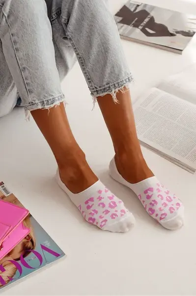 Milena Dámské Ponožky Microstopky Bavlna Panterka Bílá-Růžová