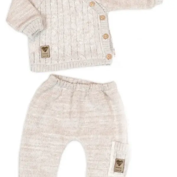 Baby Nellys Pletený svetřík a kalhoty s kapsou Hand Made 2D, Nature - béžový melírek