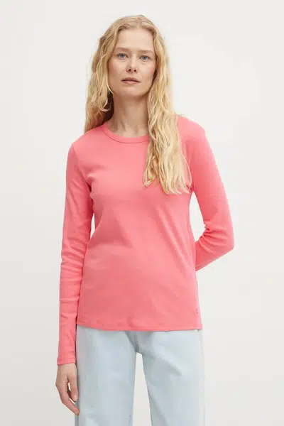 Bavlnené tričko s dlhým rukávom United Colors of Benetton ružová farba, 3GA2E16F9