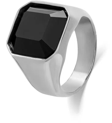 Troli Masivní prsten z oceli s černým krystalem 57 mm