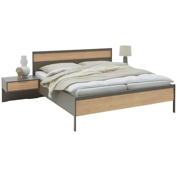 Dieter Knoll POSTEL S NOČNÍMI STOLKY, 180/200 cm, barvy dubu, barvy břidlice