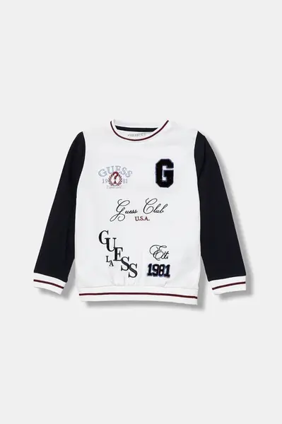 Dětská bavlněná mikina Guess bílá barva, s aplikací, N5YQ07 K8VA4
