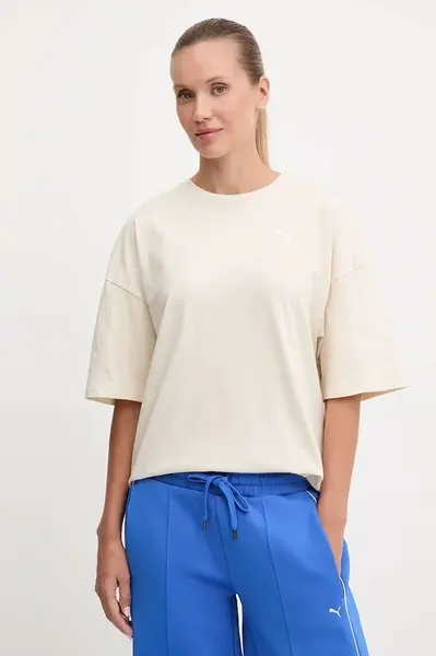 Bavlněné tričko Puma dámské, béžová barva, 688148