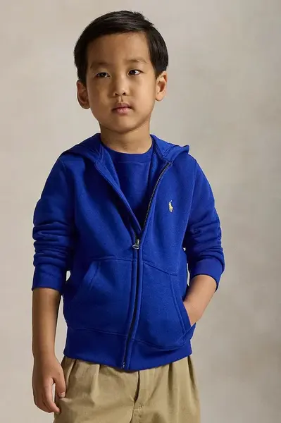 Dětská mikina Polo Ralph Lauren modrá barva, s kapucí, hladká, 322799360054