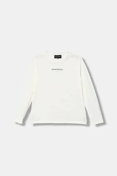 Dětské bavlněné tričko s dlouhým rukávem Emporio Armani bílá barva, s potiskem, EB000420 AF15013