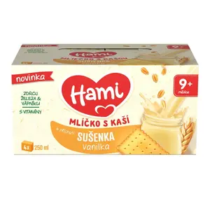 Hami Mlíčko s kaší s příchutí sušenka a vanilka 4x250 ml