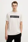 Bavlněné tričko Armani Exchange pánské, béžová barva, s potiskem, XM001425 AF10361