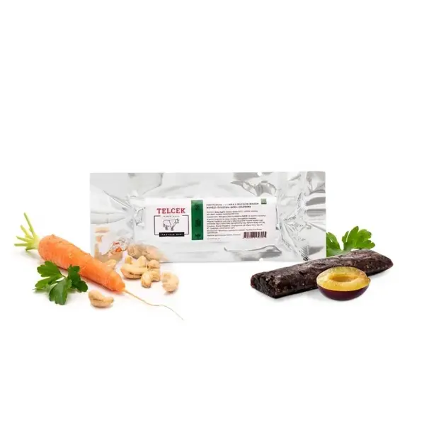TELCEK Hovězí proteinová tyčinka s kešu švestkami a zelenina 50 g