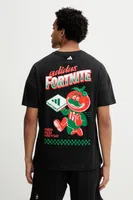 Bavlněné tričko adidas Fortnite pánské, černá barva, s aplikací, JV7964