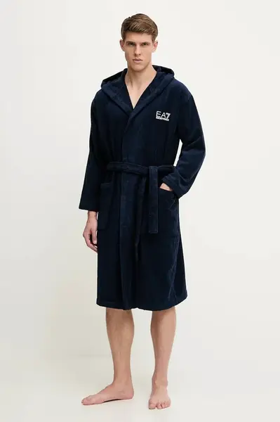 Bavlněný župan EA7 Emporio Armani tmavomodrá barva, AF14014.7M000441