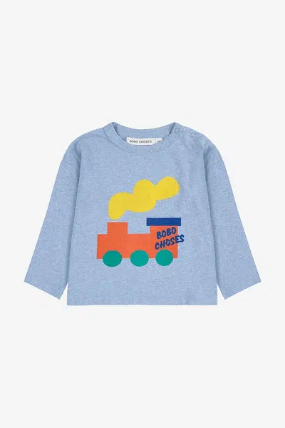 Dětské bavlněné tričko s dlouhým rukávem Bobo Choses Choo Choo modrá barva, s potiskem, 225AB034