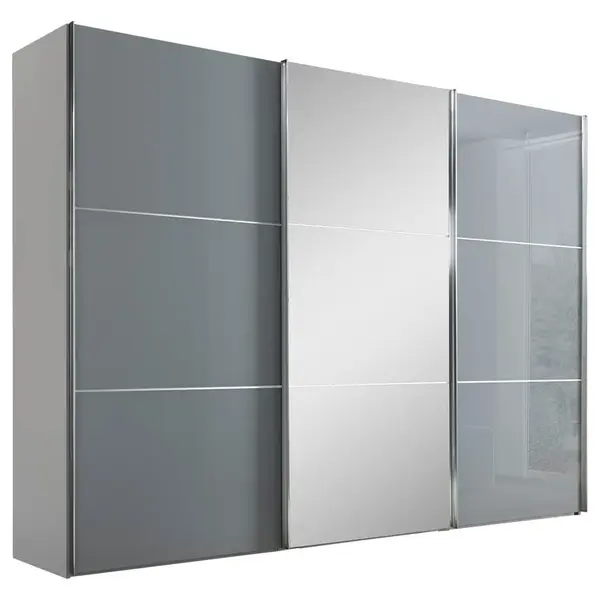 Moderano ŠATNÍ SKŘÍŇ SE ZRCADLEM, bílá, světle šedá, 280/222/68 cm