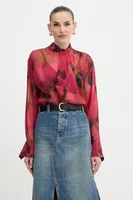 Hedvábná halenka Victoria Beckham dámská, červená barva, vzorovaná, 1325WSH006594B