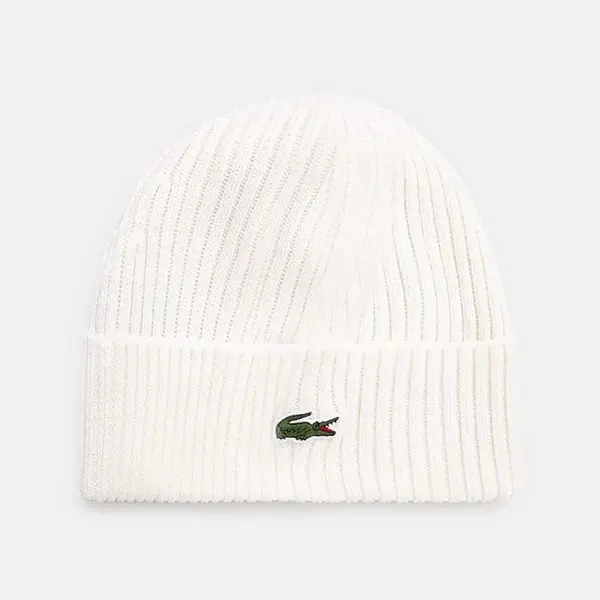 Vlněná čepice Lacoste bílá barva
