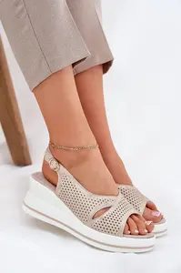 S. BARSKI Dámské Kožené Sandály Na Klínu S.Barski