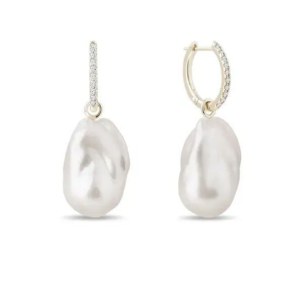 Náušnice kruhy s barokními perlami a diamanty ve zlatě KLENOTA