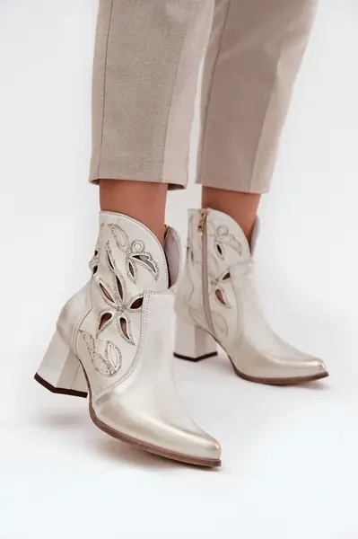 Kožené Prolamované Dámské Kotníkové Boty Na Podpatku Zazoo