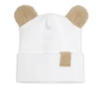 Dvojvrstvová rebrovaná čiapočka s uškami boucle medvedík - biela