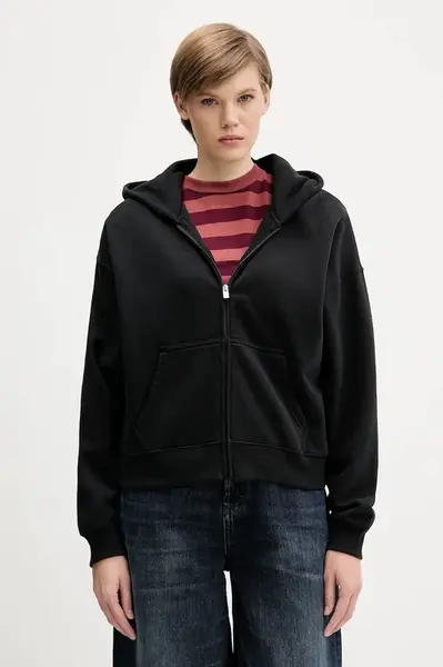 Mikina Hollister Co. dámská, černá barva, s kapucí, hladká, KI352-5171-900