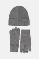 Čepice a rukavice s příměsí kašmíru Tommy Hilfiger 2-pack šedá barva, AM0AM13806