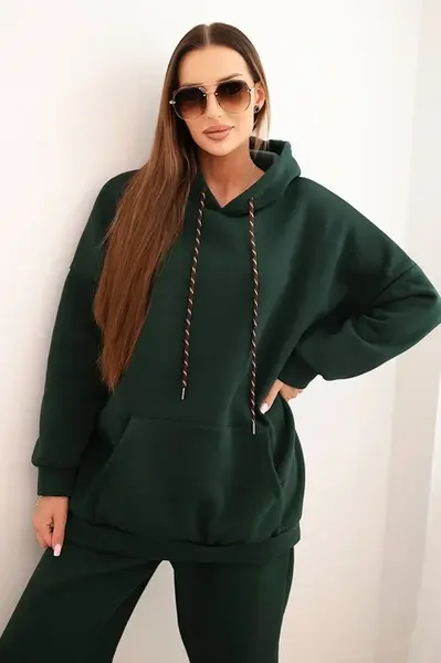 Kesi Włoski Dámská zateplená bavlněná souprava s kapucí tmavě zelená