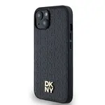 Zadní kryt DKNY PU Leather Repeat Pattern Stack Logo Magsafe pro Apple iPhone 15, černá